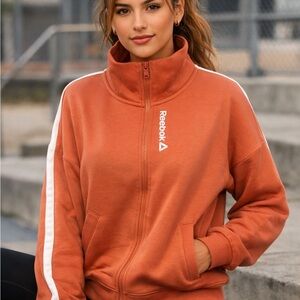 Reebok Rust Orange Full-Zip Track Jacket with White Stripe